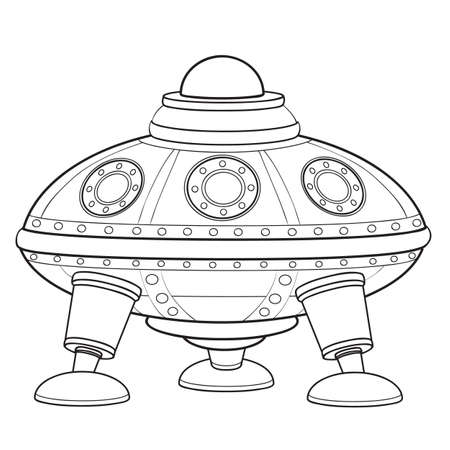 flying saucer sketch, coloring book, cartoon illustration, vector illustration, isolated object on white background, epsのイラスト素材