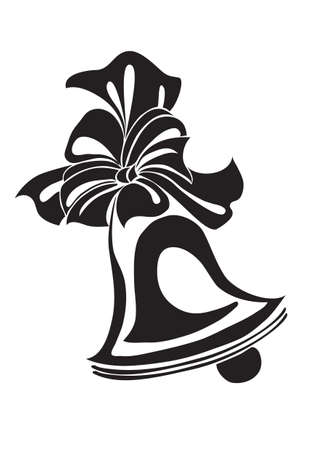 stylized bell with bow in black color, tattoo, isolated object on white background, vector illustrationのイラスト素材