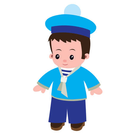 cute little sailor in blue suit, isolated object on white background, vector illustrationのイラスト素材