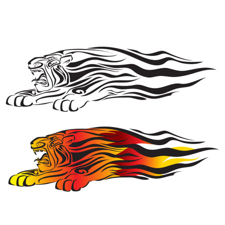 stylized tiger jumping in black and color, isolated object on white background, vector illustrationのイラスト素材