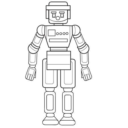 sketch, robot, toy, coloring book, isolated object on a white background, cartoon illustration, vector epsのイラスト素材
