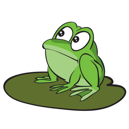 green frog character sitting on a leaf, cartoon illustration, isolated object on white background, vector, epsのイラスト素材