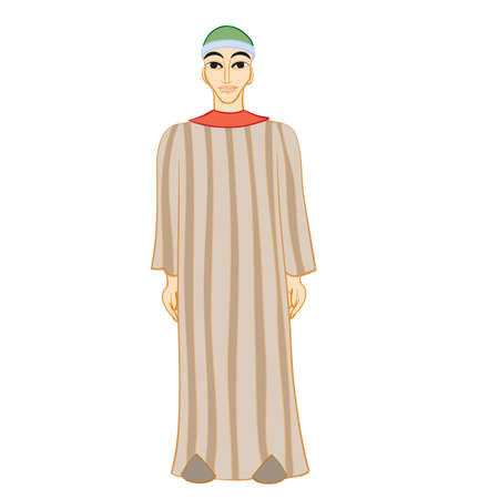 bedouin man in long striped robe, isolated object on white background, cartoon illustration, vector,のイラスト素材