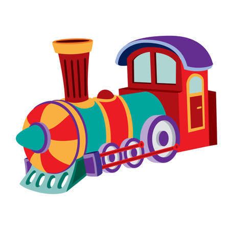 multicolored child steam locomotive, isolated object on white background, cartoon illustration, vector, epsのイラスト素材