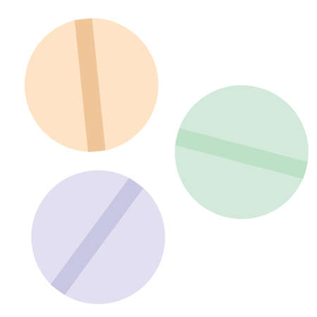 multicolored pills in flat style, cartoon illustration, isolated object on white backgroundのイラスト素材