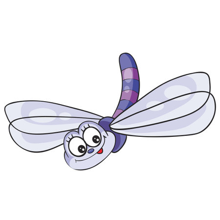 cute lilac dragonfly character, cartoon illustration, isolated object on white background, vector illustration, epsのイラスト素材