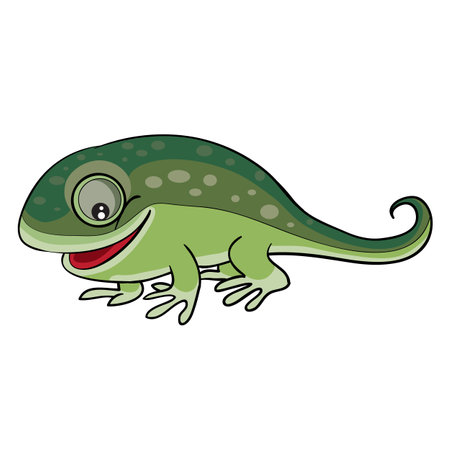cute green chameleon character, cartoon illustration, isolated object on white background, vector illustration, epsのイラスト素材