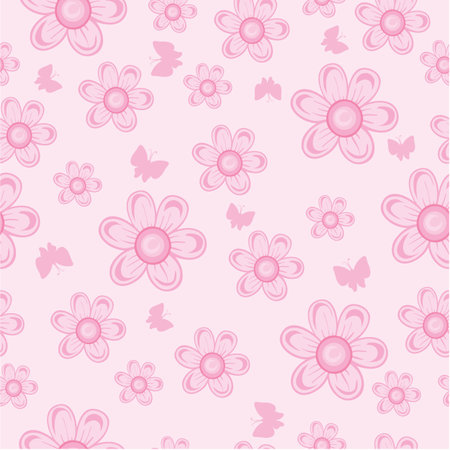 pattern, delicate light pink flowers on a pink background, vector illustrationのイラスト素材
