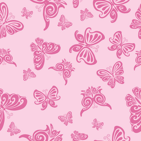 pattern, pink stylized butterflies on a pink background, vector illustrationのイラスト素材