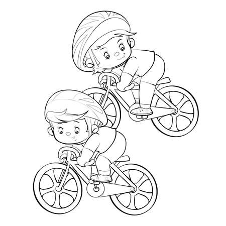 sketch, two cyclists take part in a competition, isolated object on white background, cartoon illustration, vector, epsのイラスト素材
