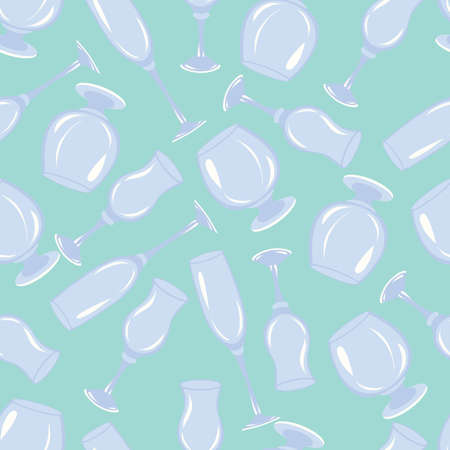 pattern of glass goblets and wine glasses on a turquoise background, vector illustration, epsのイラスト素材
