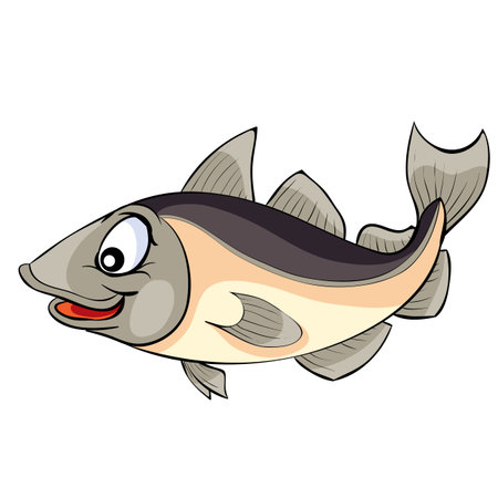 cute cod fish, cartoon illustration, isolated object on white background, vector, eps