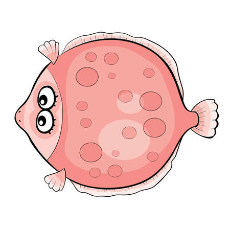 cute flounder character in pink color, cartoon illustration, isolated object on white background, vectorのイラスト素材