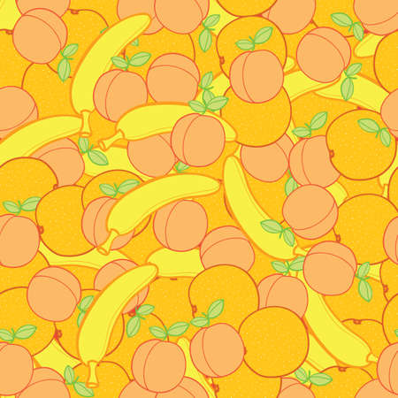 pattern of yellow oranges, bananas and peaches, vector illustration, epsのイラスト素材