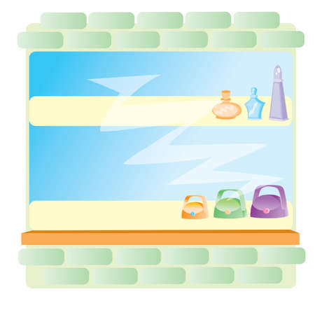 showcase of womens store with bags and perfume, isolated object on white background, vector illustration, epsのイラスト素材
