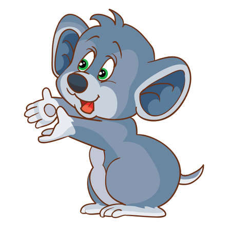 cute mouse character stands on two paws and stretches the handles forward, asks for something, cartoon illustration, isolated object on a white background, vector, epsのイラスト素材