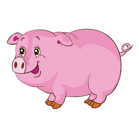cute pink pig character, cartoon illustration, isolated object on white background, vector, epsのイラスト素材