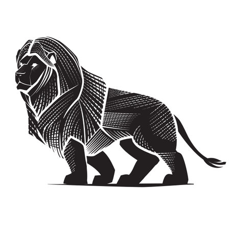 logo, lion in a proud pose in black, isolated object on white background, vector illustration, epsのイラスト素材