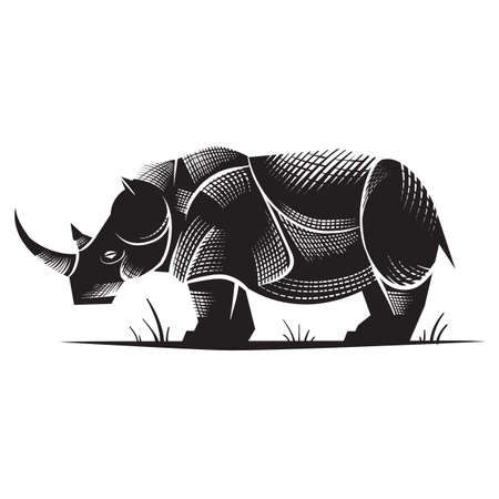 logo, big rhinoceros in black, isolated object on white background, vector illustration, epsのイラスト素材