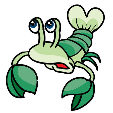 cute green color crayfish character, cartoon illustration, isolated object on white background, vector, epsのイラスト素材