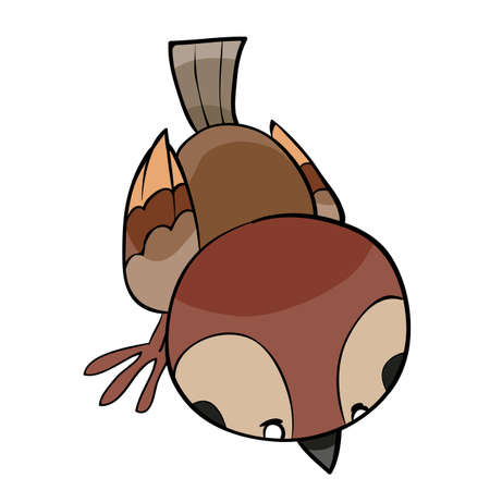 brown sparrow looks down with interest, cartoon illustration, isolated object on white background, vector, epsのイラスト素材