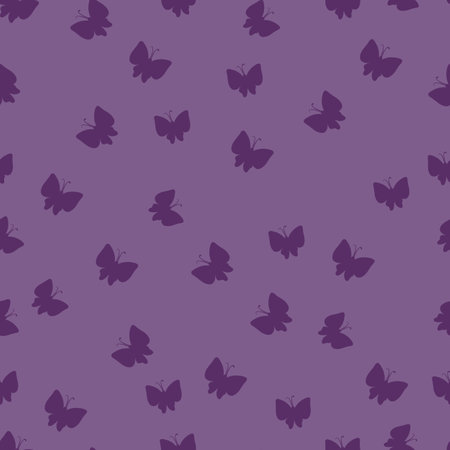pattern, on a light purple background silhouettes of dark decorative butterflies, vector illustration, epsのイラスト素材