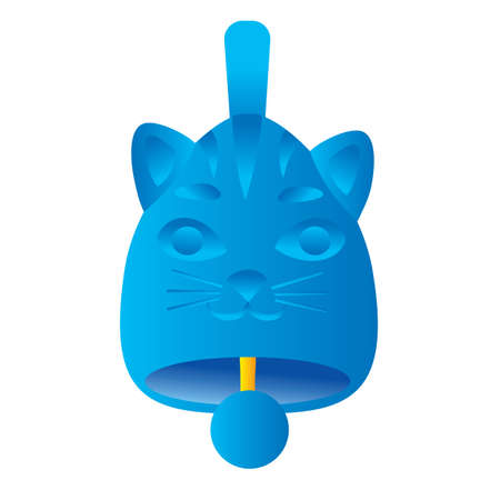 blue decorative bell in the form of a cat's head, cartoon illustration, isolated object on a white background, vector, epsのイラスト素材