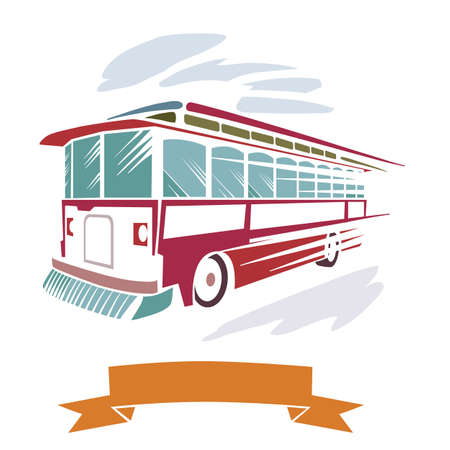 bus in graphic style, red color, isolated object on a white background, vector illustration, epsのイラスト素材