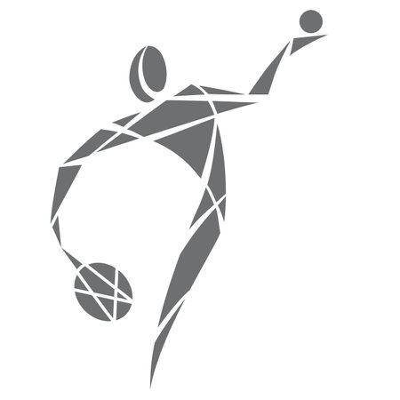 logo, stylized figure of a tennis player with a racket in gray, playing sports, competition, olympiad, isolated object on a white background, vector, epsのイラスト素材