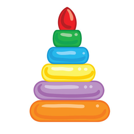 toy pyramid of colorful rings, isolated object on white background, cartoon illustration, vector, epsのイラスト素材