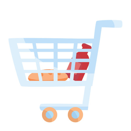 Shopping cart with food. Vector illustration of a shopping cart with food.のイラスト素材