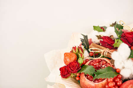 bouquet with red fruits cinnamon decoration gift organicの写真素材
