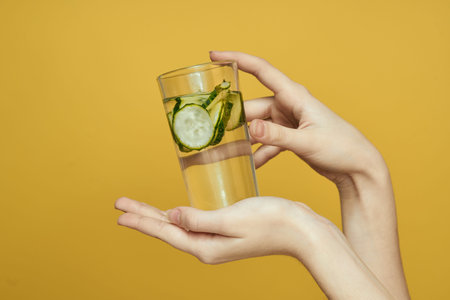 cucumber Fresh vitamins detoxification yellow background cosmetology