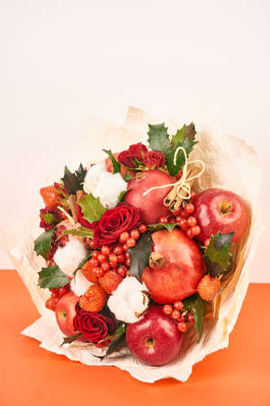 fruit vitamins decoration romance gift food pink backgroundの写真素材