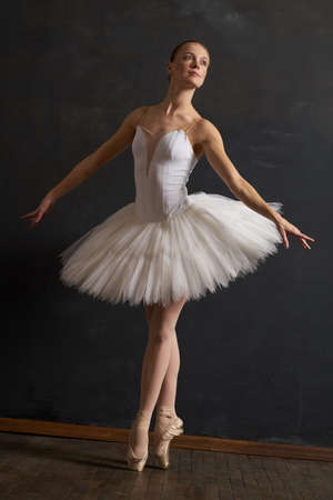 woman ballerina in white tutu performance grace danceの写真素材