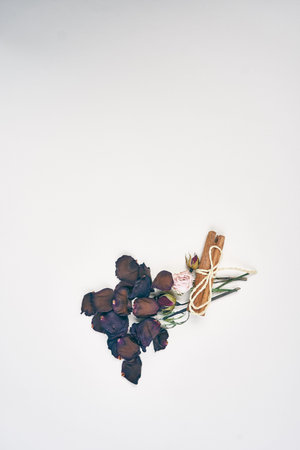 rose petals decoration cinnamon object light background