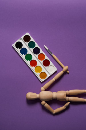 watercolor paint drawing design creative art purple backgroundの写真素材
