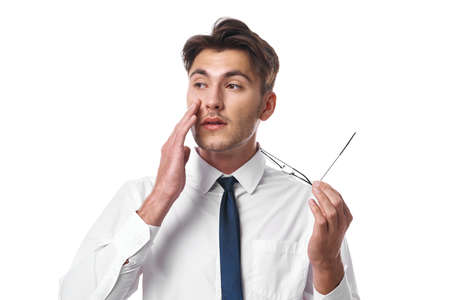 man professional work finance deadline isolated backgroundの写真素材