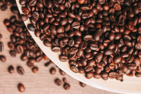 a cup of coffee gourmet latte pictures wooden tableの写真素材