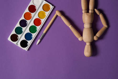 paint brushes for painting art purple background hobbyの写真素材