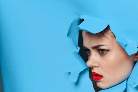 female face red lips posing portrait glamorの写真素材