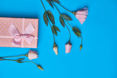 Gift box wedding flowers decoration top viewの写真素材