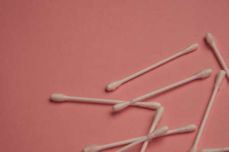 cotton swabs hygiene protection sanitation pink backgroundの写真素材