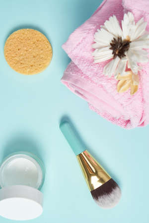 spa products skin care aromatherapy blue backgroundの写真素材
