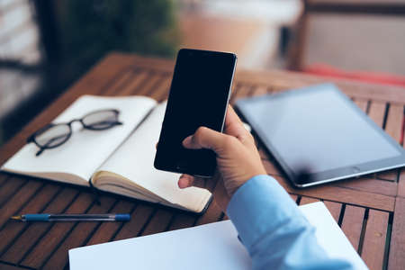 cafe documents phone technology work communication internetの写真素材