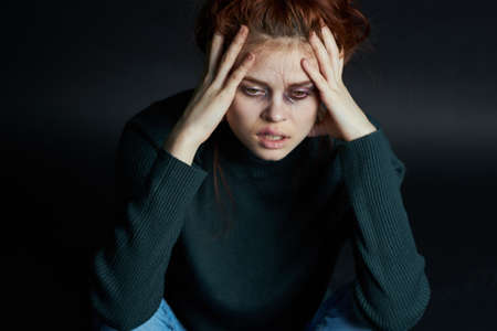 emotional woman depression disorder pain beating aggressionの写真素材
