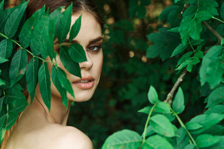 beautiful woman makeup spa nature fresh air modelの写真素材