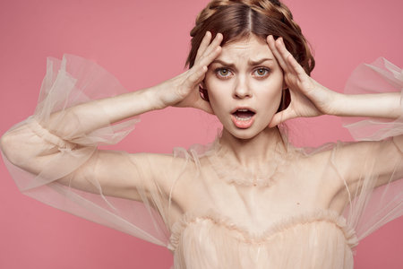 beautiful woman hairstyle fun posing cosmetics fashion isolated background