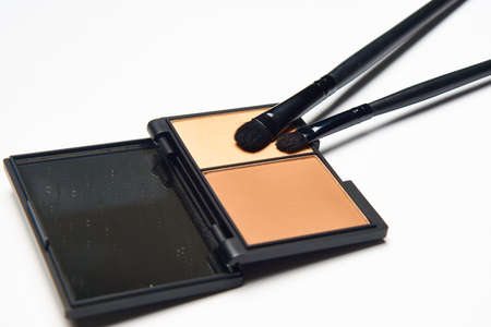 makeup brushes accessories cosmetics top view fashionの写真素材