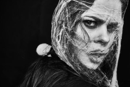 woman spider web costume fear magic witch holiday halloween
